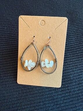 Delicate Teardrop Hoop Earrings with Pale Blue Gem Accents